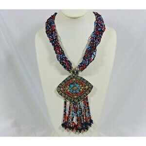 Vintage BERBER HIRZ SILVER & GLASS BEAD MASSIVE TRIBAL NECKLACE